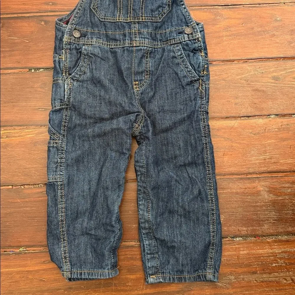 Oshkosh B’gosh Buffalo plaid flannel lined denim jean carpenter overalls sz 24M